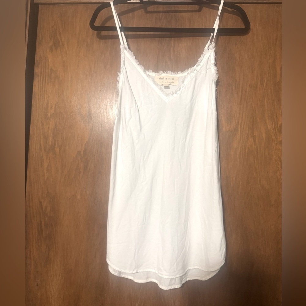 Cloth and Stone for Anthropologie White Frayed Edge Camisole Tank Blouse Tunic